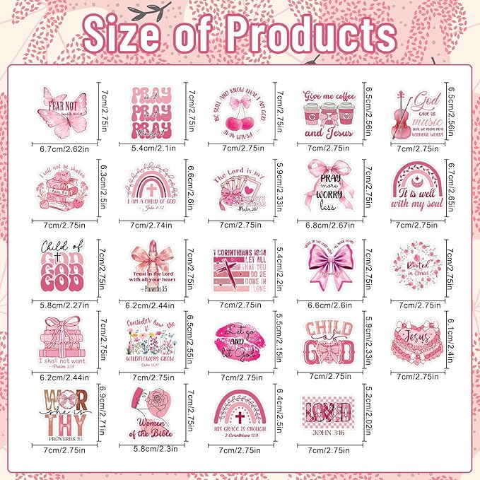 Pink Inspirational Fridge Magnet Stickers - 24 Pcs Pink Bow Refrigerator Magnet Inspirational Bible Christian Refrigerator Stickers for Home Kitchen Office Cruise Door Decor Christian Gifts