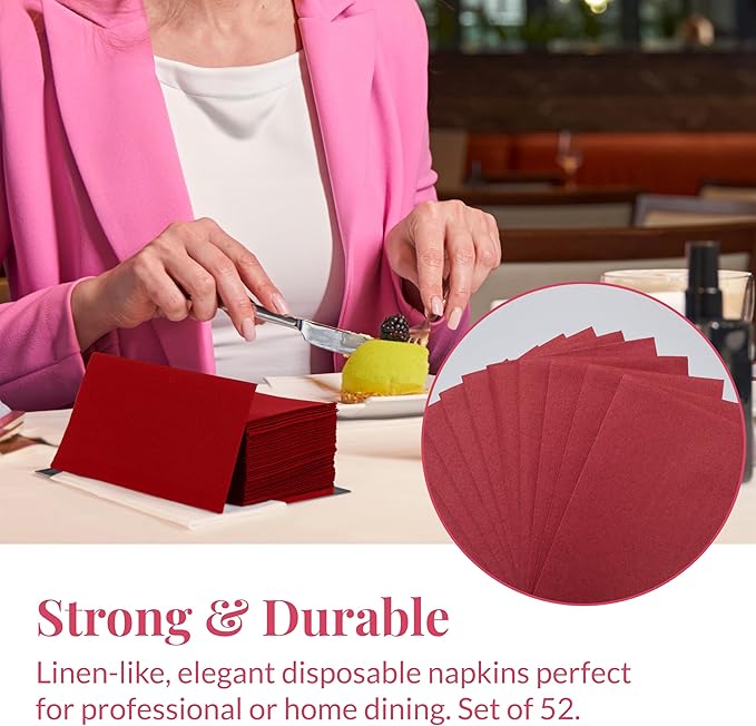 Prestee Red Napkins for Table - Disposable - Soft and Absorbent Paper Hand Towels for Dinner Parties and All Types Events - Pre folded Linen Feel Napkins - Paper Towels 7.8 x 4in and 50 Count