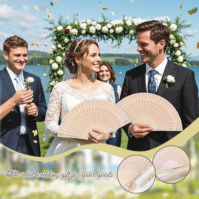 10Pcs Handheld Foldable Wedding Wooden Fans Personalized Custom Sandalwood Fans with Tassels and Organza Bags Wedding Favors for Guests Baby Shower Birthday Party Gift Bulk (10)