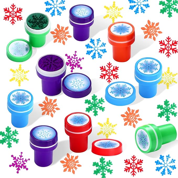 Skylety 60 Pieces Winter Snowflake Stamps for Kids Self Ink Assorted Plastic Snowflake Hand Stampers for Card Making Holiday Winter Wonderland Birthday Party Decorations Supplies(Multi Colors)