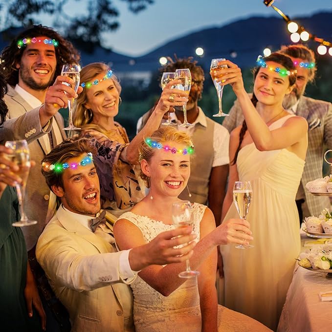 Valentines Day Gifts, 100 PCS New Year LED Flower Crowns Headbands, Light Up Flower Crowns For Women, Glow in the Dark Headband for Wedding Reception Birthday Mardi Gras Cosplay Princess Party Favors