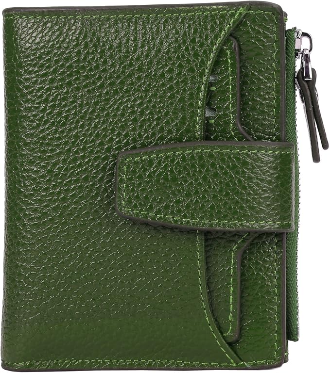 AINIMOER Women's RFID Blocking Leather Small Compact Bi-fold Zipper Pocket Wallet Card Case Purse with id Window
