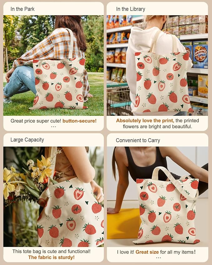 Miss Adola Aesthetic Tote Bag for Girls - with Magnetic Buckle and Zipper Inner Pocket for Women Lady Canvas Cotton Tote Bag