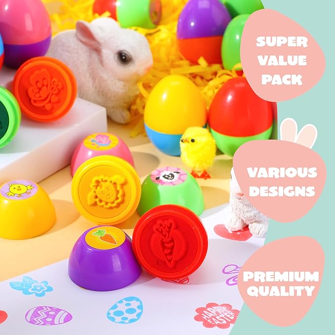 JOYIN 48 Pcs Easter Eggs Stampers Toys, Self Inking Stamps for Easter Eggs Hunt Game, Basket Stuffers Fillers, Kids Gifts, Party Favor, Classroom Prize Supplies