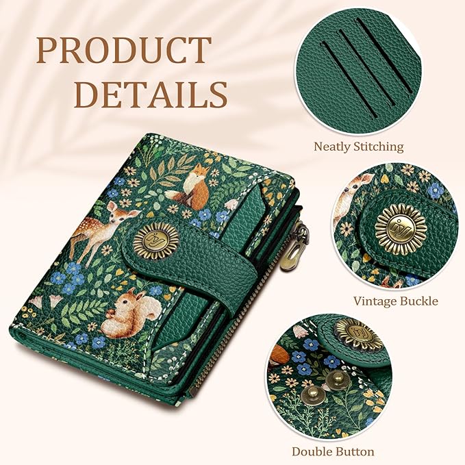 Squirrels Wallet Women Small RFID Blocking Bifold, Credit Card Holder, Zipper Coin Pocket, Cute, PU Leather, Compact, Travel, ID Window, 14 Card Slots, Cash Purse, Ladies Woman Female Girls