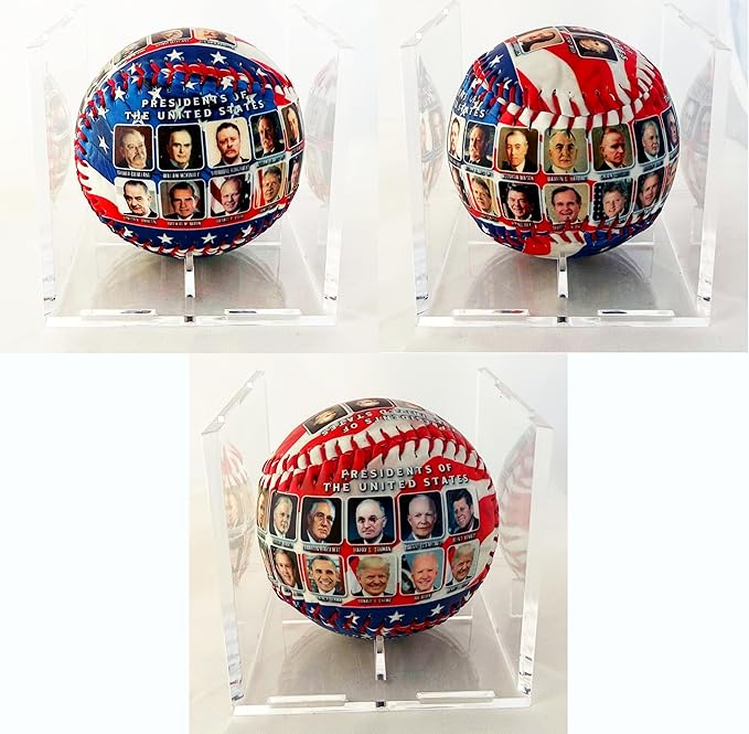 Presidents of The United States Collectible Baseball – Patriotic Red White & Blue Keepsake with U.S. Presidents Portraits in Clear Acrylic Display Case – American History Souvenir Gift