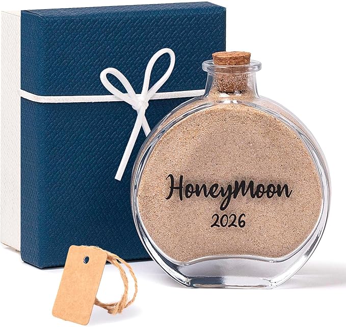Honeymoon Sand Keepsake Jar 2026，Bridal Shower, Wedding, Engagement, Honeymoon, Travel Gift for Couples, Newlywed, Fiance(Gift Box Includes) - 100ml Round Shape Glass