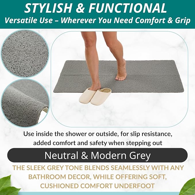 Anti Slip Shower Mat - Non Slip Shower Mats for Inside Shower - Large 47x24 Loofah Shower Floor Mat Non Slip - Bath Mat for Shower - Secure Mat Without Suction Cups (47x24 Gray)