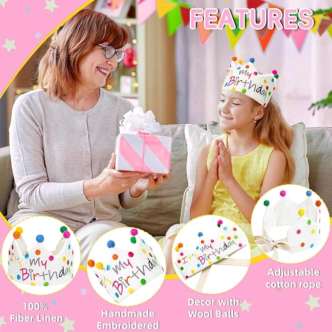 Personalized Hand Embroidered Crown, Customed Birthday Crowns for Kids Birthdays Party, Fit All Ages