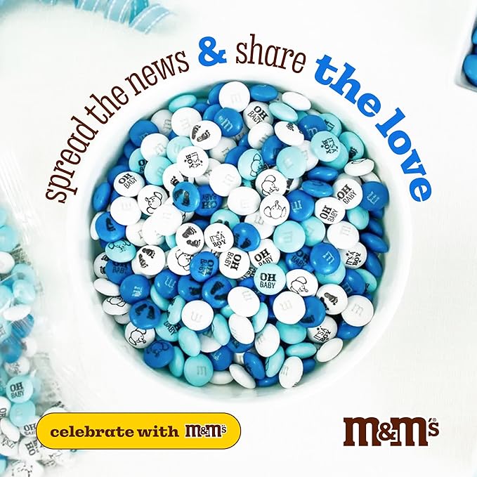 M&M'S World Baby Boy Milk Chocolate Favors 20 Packs 0.75oz each with Blue and White M&M'S for Boy Baby Showers Gender Reveal Parties and Guest Giveaways