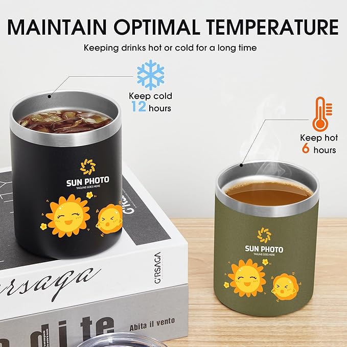 Personalized Custom Tumbler Print in USA 12oz Stainless Steel Travel Coffee Cup with Lid & Straw Double Wall Insulated Mug With Colorful Text Logo Photo
