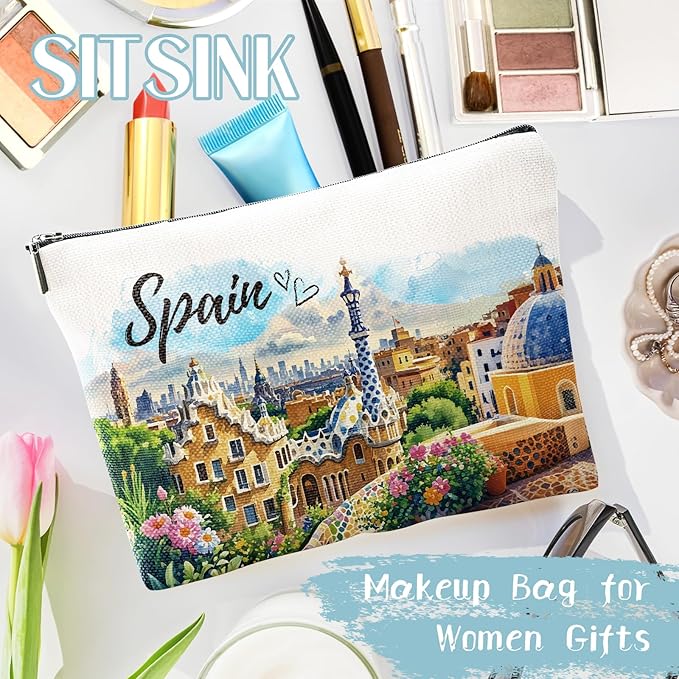 Spain Souvenirs Makeup Bag - Granada Albaicin Landscape Scenery Spain Travel Souvenirs, Spainish Gifts for Friends Birthday Travel Essential Gifts from Spain