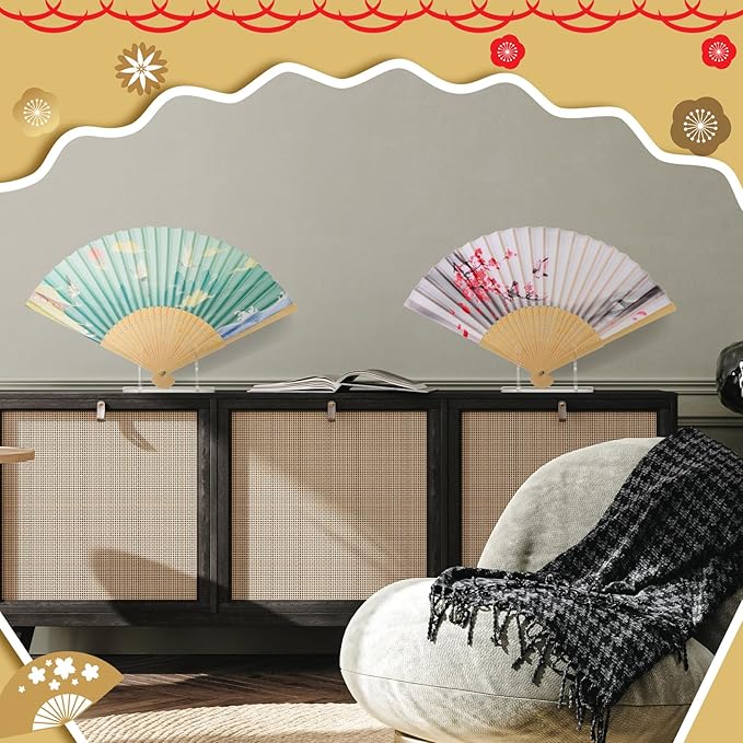 Roowest 8 Pcs Acrylic Fan Display Stand Folding Japanese Chinese Hand Fan Stand Easel Foldable Handheld Display Base Organizer (Clear)
