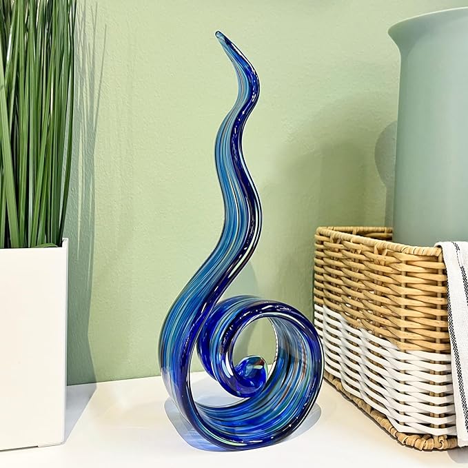 11.4" Tall Hand-Blown Glass Sculpture Murano-Style Sculpture Art Ornament Statue Figurines Home Decor Accent Piece Coastal Ocean Nautical Home Decor,Shelf,TV Stand,Tabletop Centerpieces,Wonderful Gift