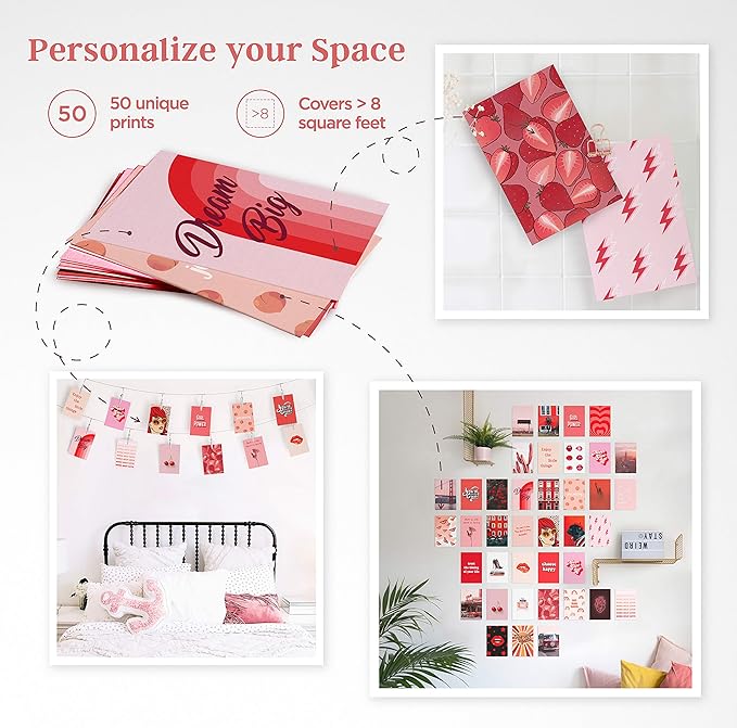 HAUS AND HUES Photo Collage Kit for Wall Aesthetic Decor Red Posters for Room Aesthetic, Red Wall Collage Kit, Aesthetic Wall Collage Kit Red Room Decor Prints, VCSO Decor (Set of 50)
