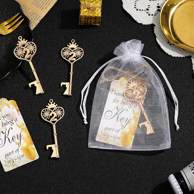 48PCS 2th Birthday Bottle Opener 2 Souvenir Party Supplies Key Opener 2th Baby Birthday Return Gifts Wedding 2th Baby Shower Gender Reveal Anniversary Party Decor(48,2th opener)