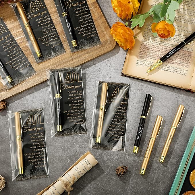 30 Set 40th Birthday Party Favor for Guest Anniversary Party Favor with Black and Gold Ballpoint Pens and Thank You Cards for Women Men Birthday Anniversary Appreciation Gifts