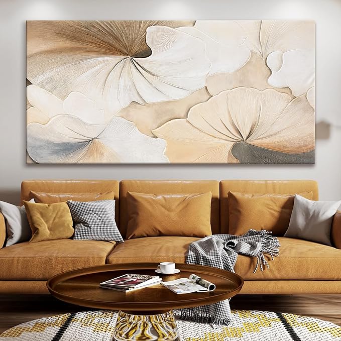 Canvas Art Wall Decor Large Size Abstract Floral Wall Art For Living Room Modern Abstract Wall Decor Prints Pictures Brown White Flower Wall Art Picture For Bedroom Hotel Home Artwork 29x58 Inch