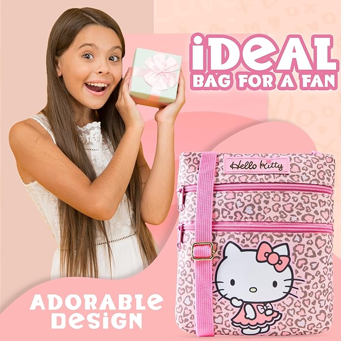 Hello Kitty Sanrio Bag Girls Teens Women Kawaii Anime Shoulder Cross Body Bag Kuromi My Melody Fashion Shopping Travel Gifts (Pink Leopard)