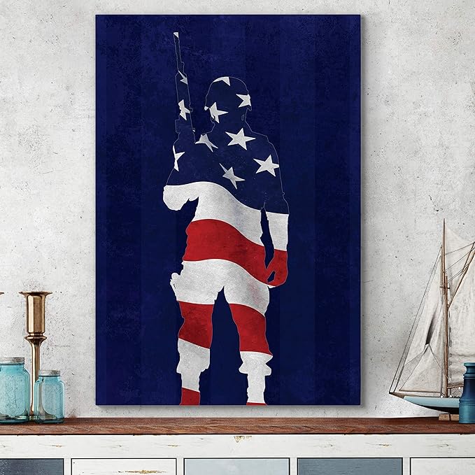 Renditions Gallery Canvas Military Wall Art Home Paintings & Prints Artwork American Victorious Soldier Modern Glam Patriotic Canvas Decorations for Bedroom Office Kitchen - 16"x20" LT25