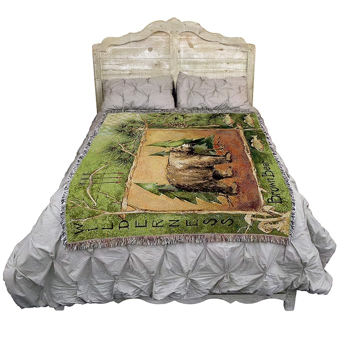 Pure Country Weavers Brown Bear Lodge Blanket by Anita Phillips - Wildlife Lodge Cabin Gift Tapestry Throw Woven from Cotton - Made in The USA (72x54)