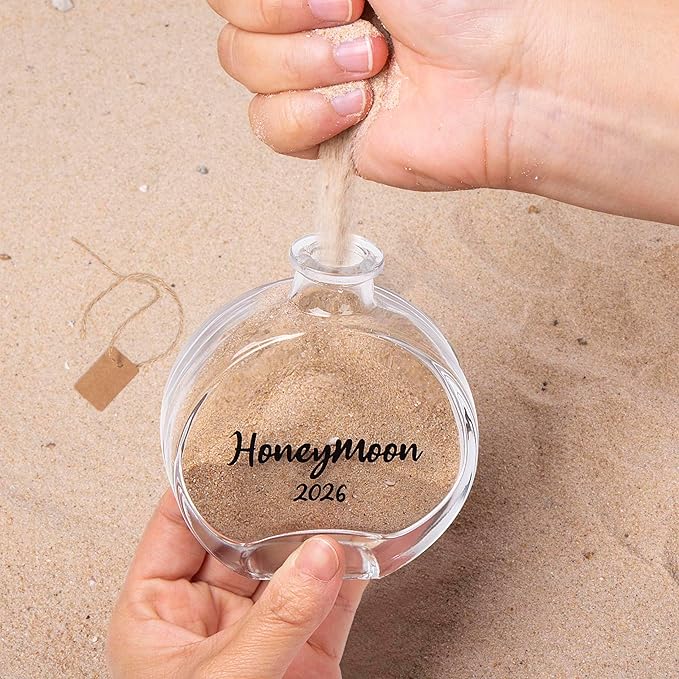 Honeymoon Sand Keepsake Jar 2026，Bridal Shower, Wedding, Engagement, Honeymoon, Travel Gift for Couples, Newlywed, Fiance(Gift Box Includes) - 100ml Round Shape Glass