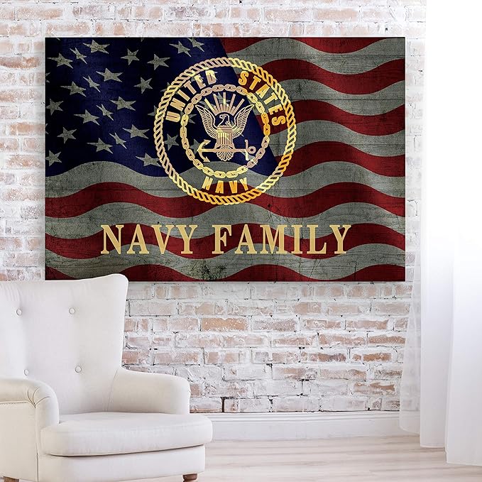 Renditions Gallery Canvas Patriotic Wall Art Modern Paintings & Prints Decorations American Navy Family Glam Loyal Military Wall Hanging Artwork for Bedroom Office Kitchen - 24"x32" LT25