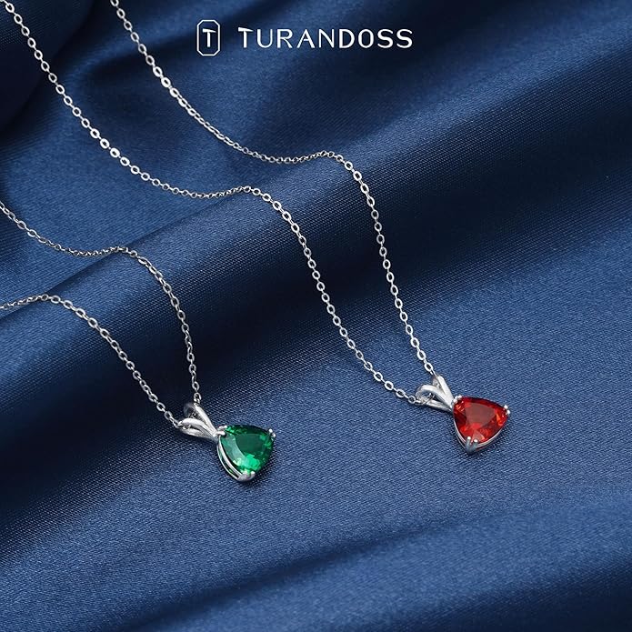 Turandoss S925 Sterling Silver Birthstone Necklaces for Women, Dainty 925 Sterling Silver 12 Months Triangle Birthstone Pendant Necklace Silver Jewelry Birthday Gifts for Teen Girls