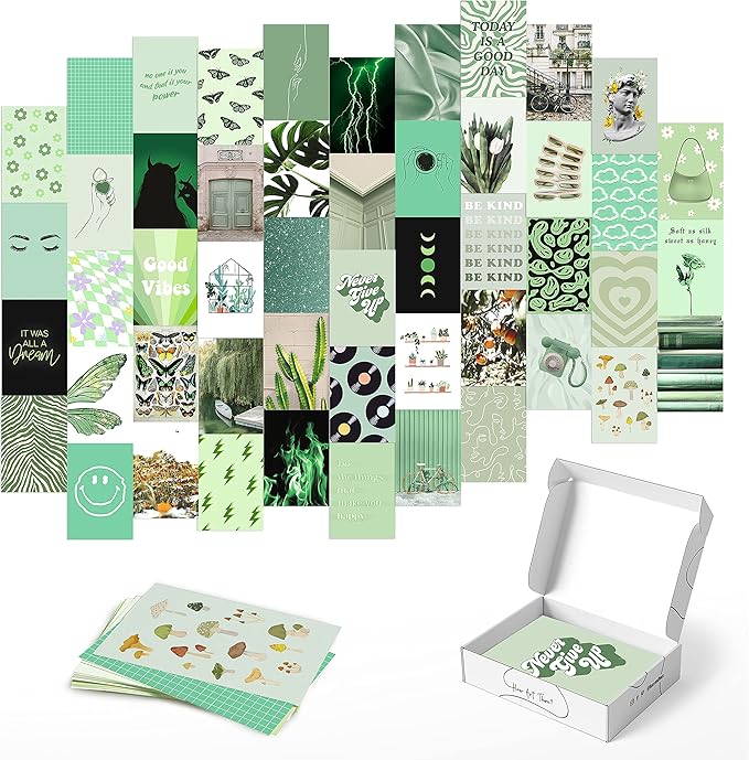 HAUS AND HUES Green Wall Collage Kit 50 Poster Pictures For Teens Aesthetic Wall Art Dark Green (Set)