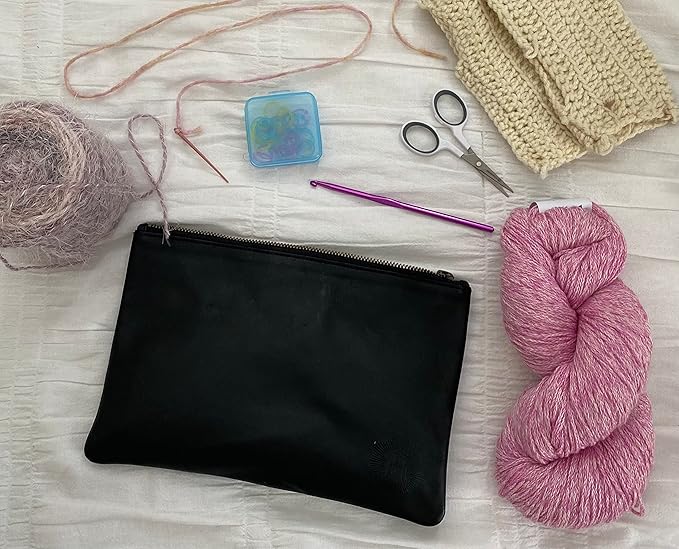 Leather Pouch with Zipper (Tobacco, 10.5" x 7")