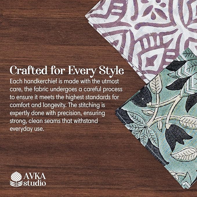 AVKA Studio Men's Handkerchiefs – 100% Cotton, 16x16 Soft Handcrafted Hankies for Men – Sweat Absorbing, Machine Washable, Thin & Lightweight - pack of 6