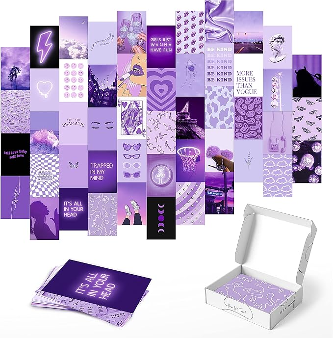 HAUS AND HUES Purple Wall Collage Kit - Set of 50 Aesthetic Wall Art Photo Collage for Dorm Room Decor