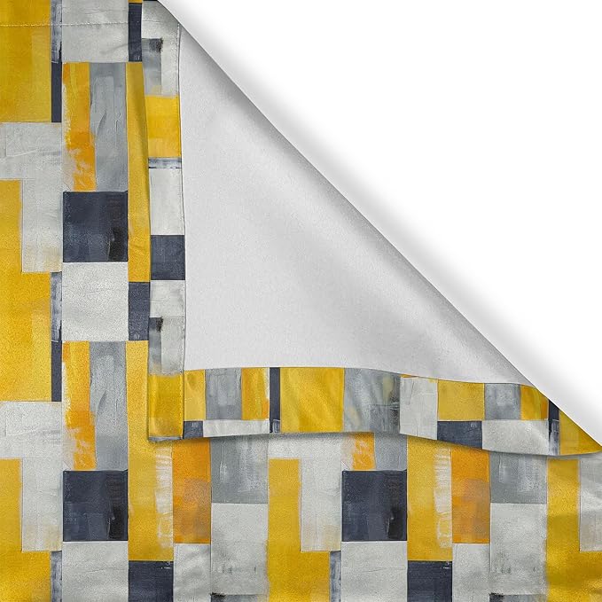 Ambesonne Retro Valance & Tier Curtain 3 pcs Set, Contemporary Abstract Geometric Tricolor Shapes Marker Art Paint Print, Window Treatments for Kitchen Room Decor, 55" x 45", Amber White Charcoal Grey