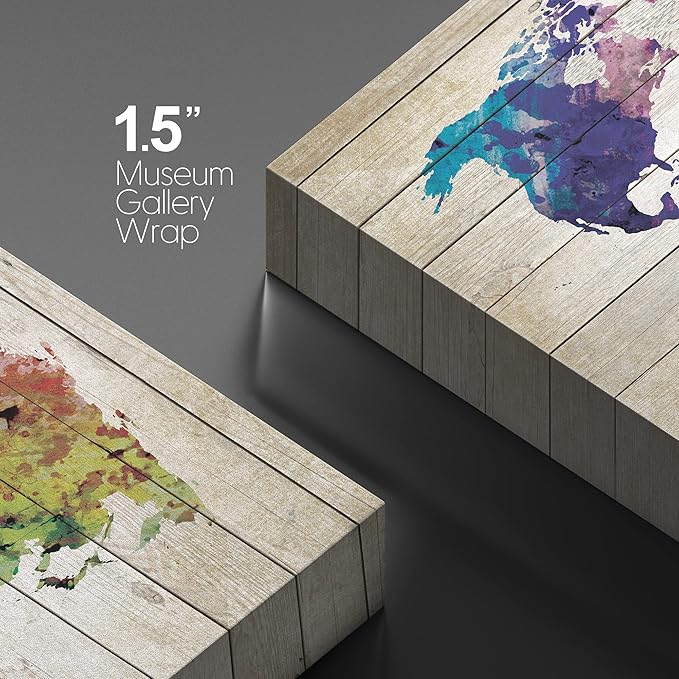 wall26 Canvas Print Wall Art Watercolor Style Rainbow Wood Panel World Map Architecture & Maps Cultural Illustrations Modern Art Traditional Multicolor for Living Room, Bedroom, Office - 16"x24"