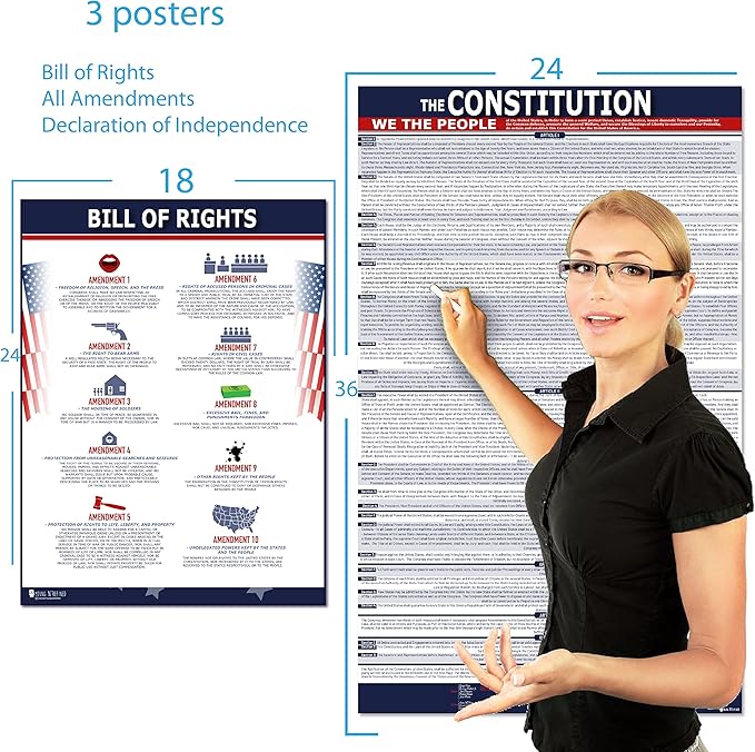 American Founding documents XL Laminated 4 Pack: Complete US Constitution, Declaration of Independence, Bill of Rights, amendments Updated Version 3.0 Larger Font Young N Refined