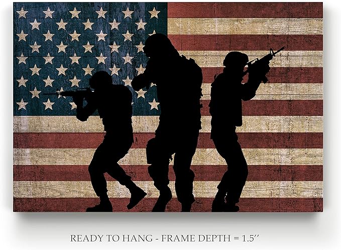 Renditions Gallery Military Canvas Wall Art Home Paintings Artwork American Patriotic Marines Modern Black Veteran Flag Wall Hanging for Bedroom Office Kitchen Prints - 36"x48" LT25