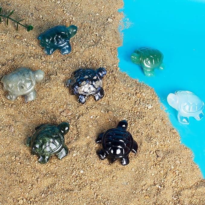 Crystal Travel Sea Turtle Figurines, Green Jade Sea Turtle Travel Gifts for Women Men Travelers, Hand Carved Good Luck Charm, Spiritual Companion Collectible Animal Statue Decors 2.1”
