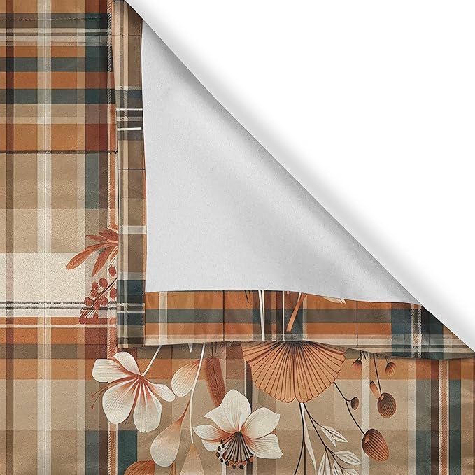 Ambesonne Botanical Valance & Tier Curtain 3 pcs Set, Rustic Plaid Tartan Squares and Meadow Blossoms Gentle Floral Bouquets, Window Treatments for Kitchen Room Decor, 55" x 45", Orange Tan Grey Teal