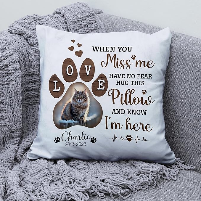 Personalized Pet Memorial Throw Pillow (Insert Included), Cat Memorial Gifts for Loss of Cat, Cat Remembrance Gifts, Loss of Cat Sympathy Gift, Cat Memorial Pillow, Pet Memorial Gifts Cat