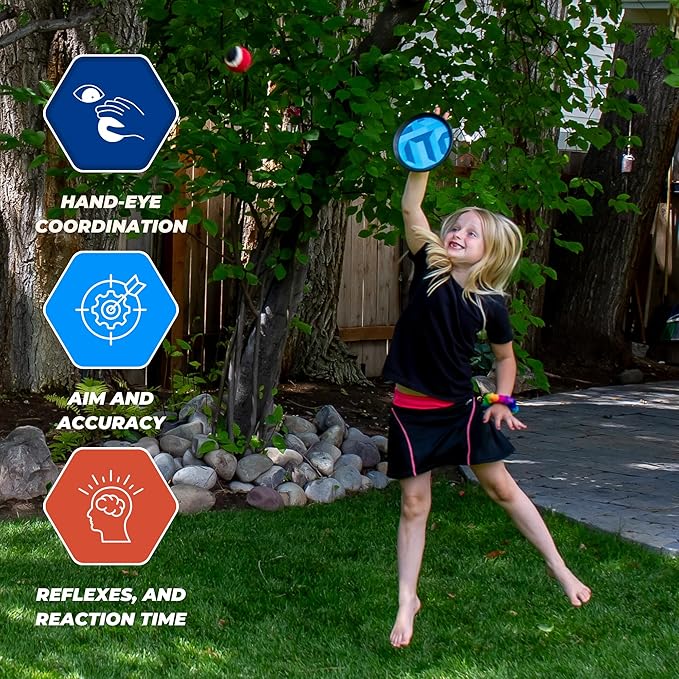 Toss and Catch Ball Set - Modern Ball and Catch Game with 4 Paddles and 4 Balls. Toss and Catch Game for Beach with Mesh Storage Bag - Durable Modern Design