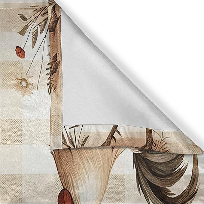 Ambesonne Farmhouse Valance & Tier Curtain 3 pcs Set, Bold Rooster Print and Flowers on Gingham with Rustic Country Style, Window Treatments for Kitchen Room Decor, 55" x 45", Tan Taupe and Dark Pink