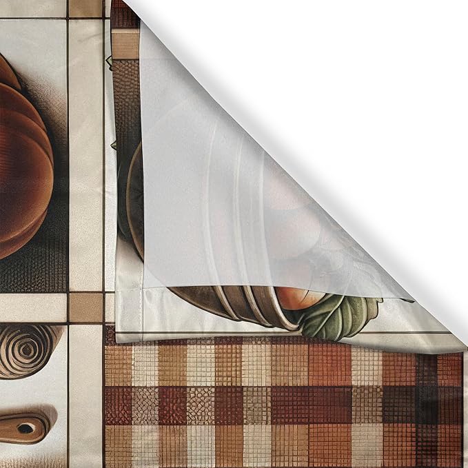 Ambesonne Farmhouse Long Kitchen Curtains, Nostalgia Tone Plaid Ornate Tomatoes and Wheats Print Country Feel, 2 Panel Set Drapes with Rod Pocket Room Decor, 55" x 45", Paprika Rust and Green