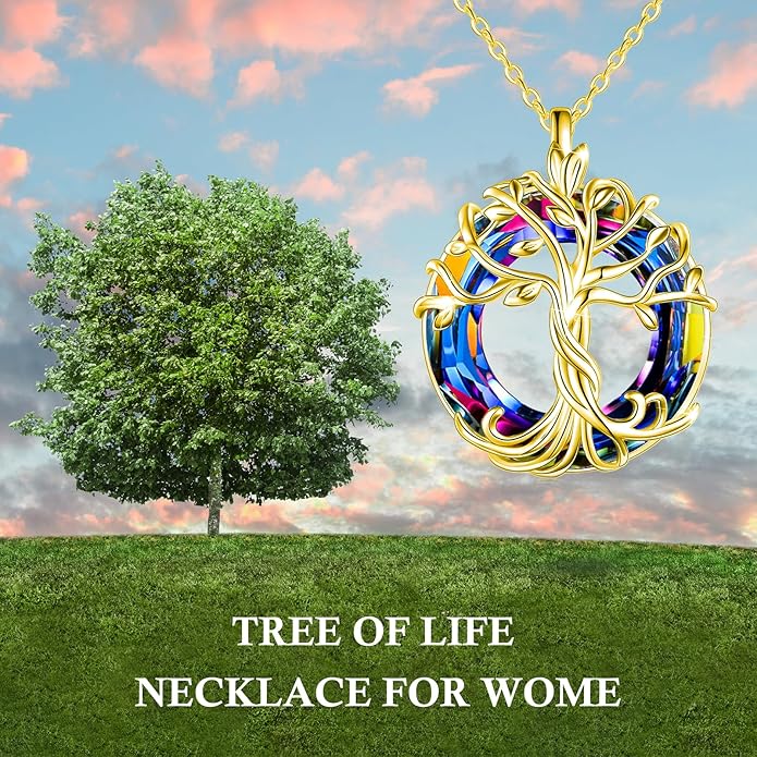 TOUPOP Tree of Life Necklace 925 Sterling Silver Family Tree Pendant Austrian Crystal Jewelry Valentines Day Birthday Gifts for Women Mom Wife Her