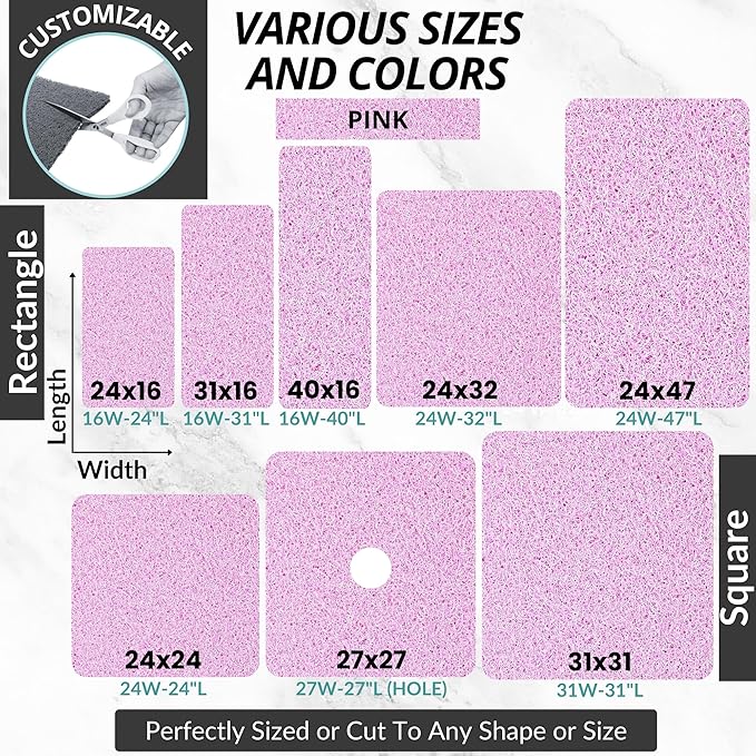 ENKOSI Soft Loofah Mat - Extra Large Square Shower Mat - Non Slip Bathroom Bath Shower Mat - Pink Mix (31x31 inches)