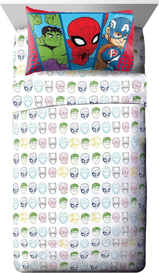 Jay Franco Marvel Super Hero Adventures Double Team 4 Piece Toddler Bed Set Super Soft Microfiber Bed Set-Bedding Features Captain America,Spiderman, Iron Man & Black Panther Official Marvel Product
