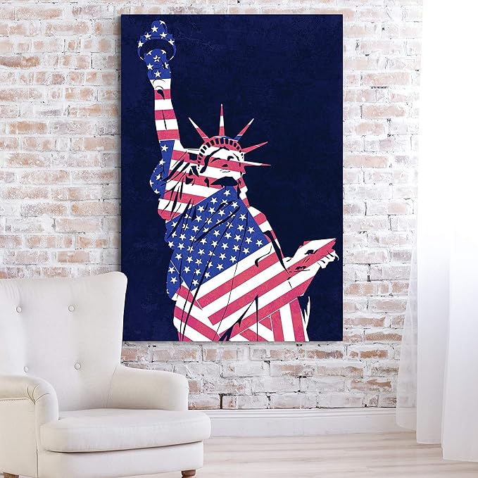 Renditions Gallery Canvas Nationalist Wall Art Home Paintings & Prints Artwork Flag Draped Liberty Statue Patriotic Wall Hanging Decorations for Bedroom Office Kitchen - 36"x48" LT25