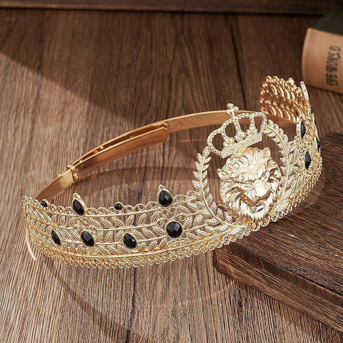 King Crown and Birthday Sash, King Crown for Men,Gold Men's Tiara Prince Diadem,Royal Medieval Cosplay Birthday Prom Halloween Hair Accessories
