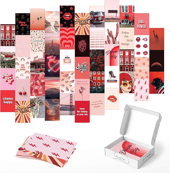 HAUS AND HUES Photo Collage Kit for Wall Aesthetic Decor Red Posters for Room Aesthetic, Red Wall Collage Kit, Aesthetic Wall Collage Kit Red Room Decor Prints, VCSO Decor (Set of 50)