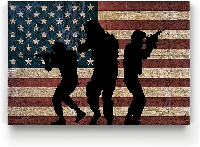 Renditions Gallery Military Canvas Wall Art Home Paintings Artwork American Patriotic Marines Modern Black Veteran Flag Wall Hanging for Bedroom Office Kitchen Prints - 16"x20" LT25