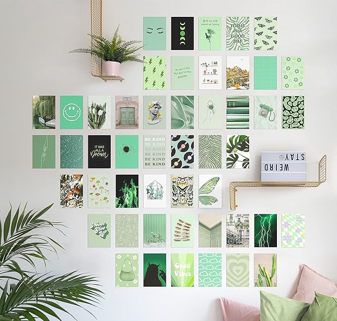 HAUS AND HUES Green Wall Collage Kit 50 Poster Pictures For Teens Aesthetic Wall Art Dark Green (Set)